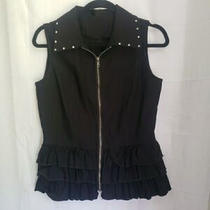 Grunge Emo Sleeveless Tiered Pleated Zip Up Vest Studs Whimsy Goth Womens Size S